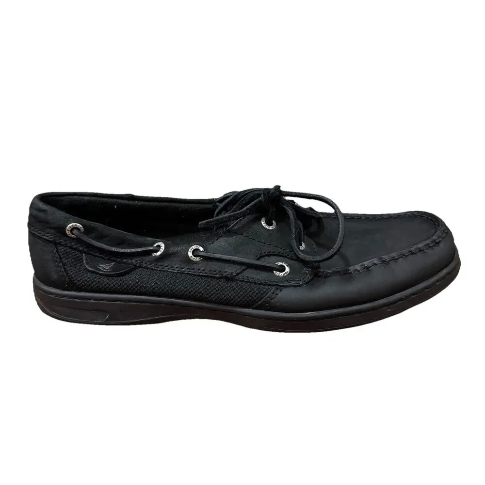 Sperry Original Womens Size 10 Triple Black Two Eye Comfort Leather Boat Shoes